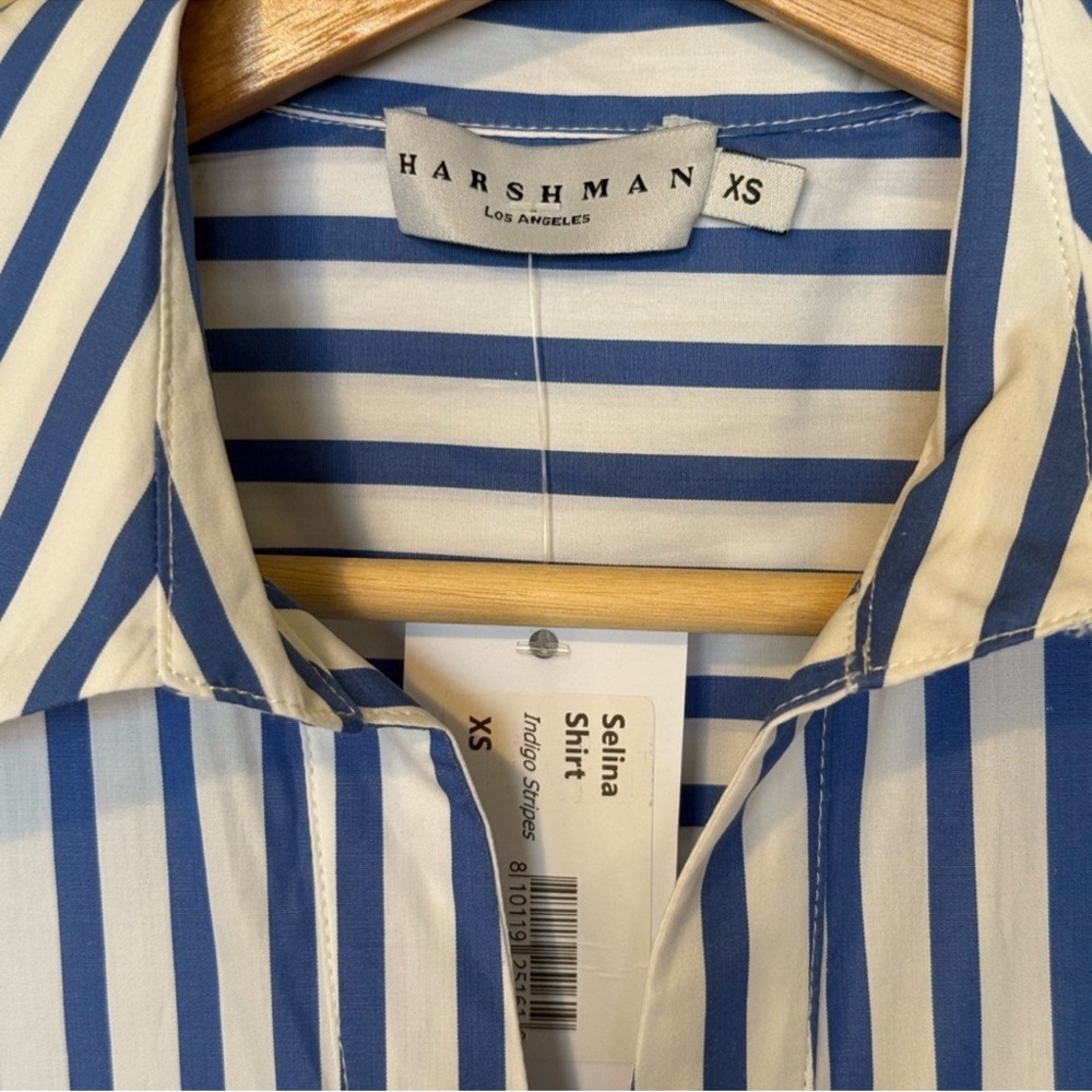 NWT Harshman Indigo Stripes Preppy Selina Nautical Cotton Blouse XS - Picture 5 of 7